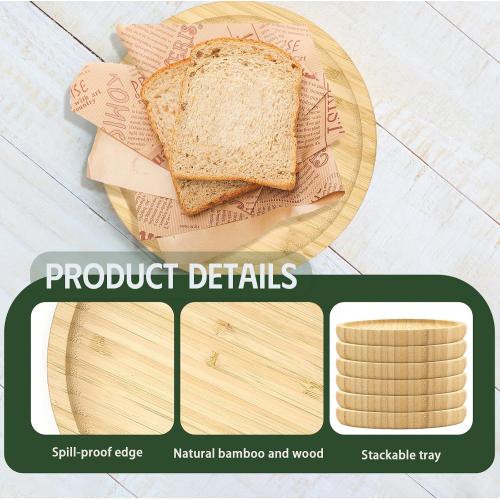 YOUKE OLA 16 Pack Bamboo Round Plates Bulk Serving Tray Wooden Serving Platter with stand Charcuterie Serving Board with Rim for Laser Engraving DIY Gift 8 Inch, 16PCSROUND