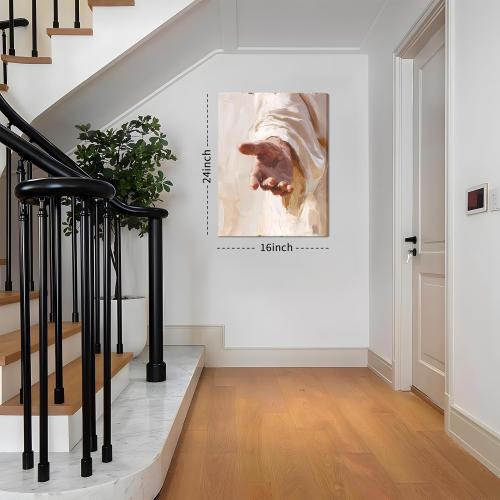 Framed Jesus Canvas Wall Art, Christian The Hand of God Wall Decor Painting, Religion Bible Pictures Posters Prints for Church Prayer Room Living Room Home Decor 16x24 In