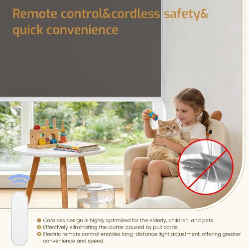 Grandekor Motorized Roller Shade with Remote Control, Motorized Blinds100% Blackout Electric Shades, Cordless Window Blinds Shades for Bedroom Living Room Office,Dark Grey,