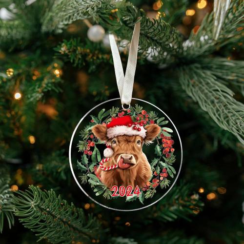 Highland Cow Christmas Ornaments - Acrylic Farm Animal Ornaments for Christmas Tree