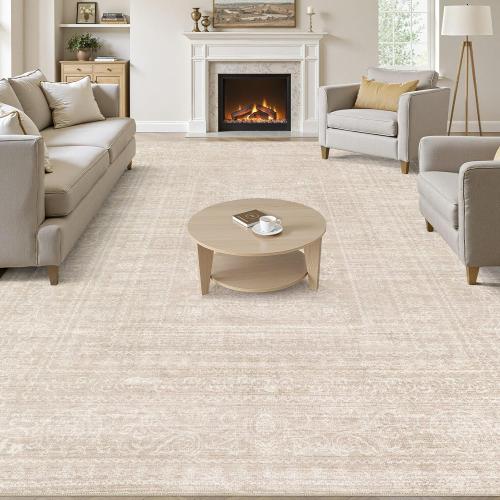 5x7 Area Rugs Living Room: Washable Large Vintage Beige Rug Neutral Non-Slip Soft Stain Resistant Indoor Carpet for Bedroom Nursery Dining Room Under Table Bed Home House Office Playroom