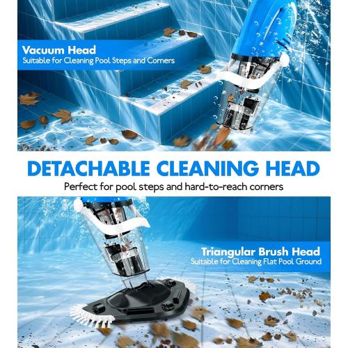KlrSwp Cordless Pool Vacuum for Above Ground Pool, Magnetic Charging Handheld Pool Vacuum Cleaner, Anti-backflow Design Spa Vacuum for Hot Tub with Telescopic Pole | 18.5GPM Suction, 80-Min Runtime