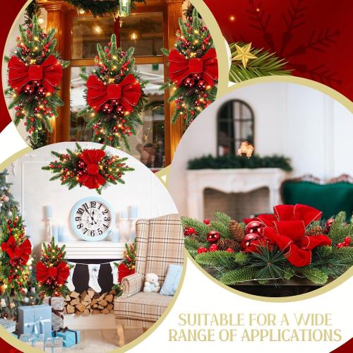 Lyrow 8 Pcs Christmas Artificial Swags 24 Xmas The Cordless  Stairway Swag Teardrop Trim Wreath Door Stair Swag Garland Christmas Swags for Outdoor Home Garden Decor(Red,Ribbon)