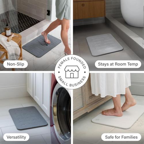 Dorai Home Stone Bath Mat - Premium Diatomaceous Earth Bath Floor Mats with Non-Slip Base, Fast-Drying Modern Shower Mat for Bathroom | Rain Ash - 23.6x15.4