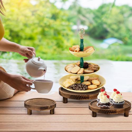 8PCS Wooden Risers for Display Wood Cake Stand for Party Round Food Risers for Buffet Wooden Holder Rustic Riser for Decor Tiered Tray Decor Home Kitchen (Rustic, 8 PCS (10, 8”, 6”, 5”))