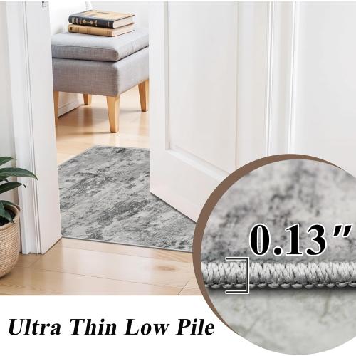 Washable Abstract Runner Rug 4x12: Non Slip Hallway Wide Carpet Black Grey | Low Pile Moderm Decor Runners for Kitchen Bedroom - Soft Easy Clean Thin Indoor Floor Rugs for Seniors Dog Cat Family
