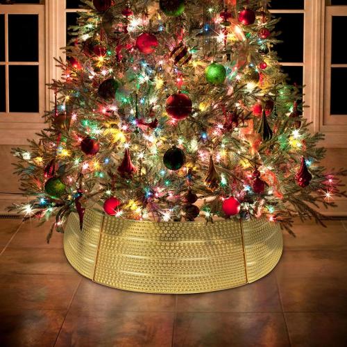 Decorative Christmas Tree Collar - Metal Christmas Tree Collar, Burlap Tree Collar | Dawsons Living Christmas Tree Skirt, Metal Christmas Tree Trunk Basket Guard for Preventing from Cat Dog
