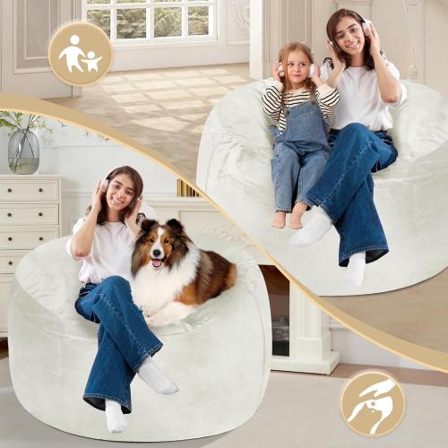 Homguava 3FT Bean Bag Chair: 3' Bean Bags with Memory Foam Filled, Large Beanbag Chairs Soft Sofa with Dutch Velet Cover-Purple