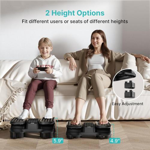 PEGZONE Foot Rest Under Desk with Massage Texture and Roller, Ergonomic Foot Stool with 2 Height Position, Adjustable Foot Rest for Under Desk at Work, Black