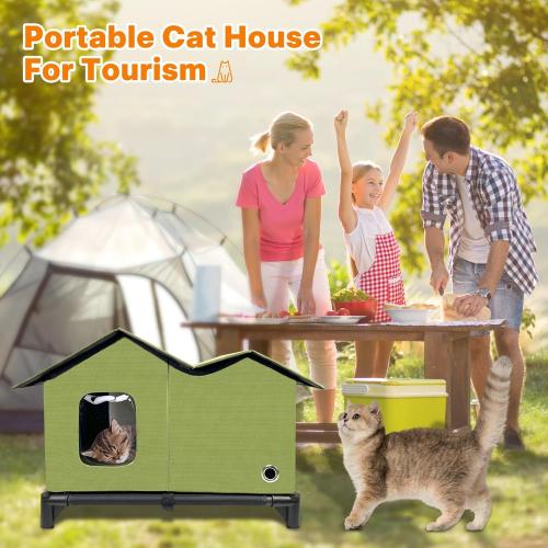 Feral Cat House Outdoor Insulated for Outside Winter Built-in Heating Pad 9-Speed ​​Temp & 3 Timers, Outdoor Heated Cat House