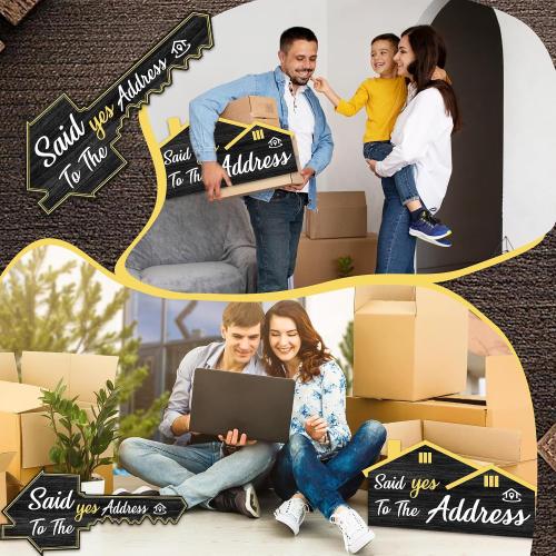 JarThenaAMCS 2 Pcs Extra Large Real Estate Sold Sign Double Sided Social Media Photo Props Wood House and Key Shaped Decor for New Homeowners Closing Gift Agent Supplies (Black, White)