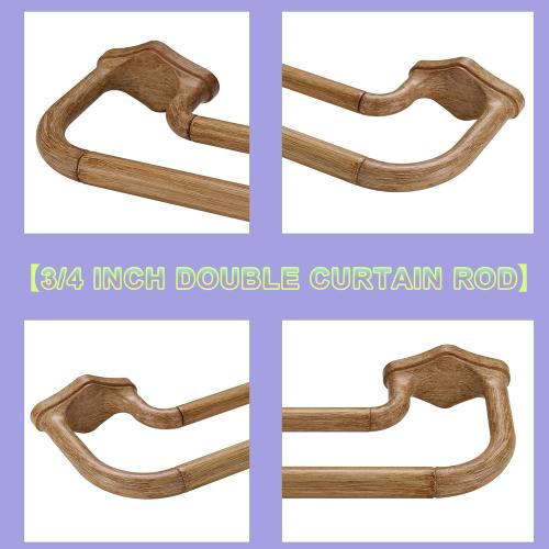 Brown Wood Grain Double Curtain Rods For Windows 72-144 Inch,Heavy Duty Double Curtain Rod with Aluminum Finials and Bracket,Adjustable Double Window Rods For Blackout Or Room Darkening Panels