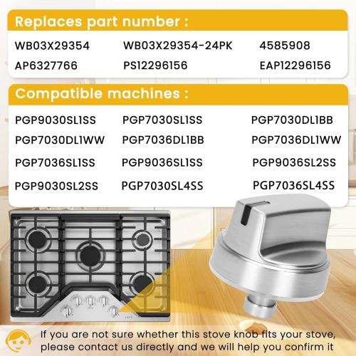 WB03X29354 Stove Knob (5PCS), WB03X29354 for GE Stove Knobs Replacement 4585908 AP6327766 PS12296156, for GE WB03X29354 Burner Knob, Fits Models PGP7030SL1SS PGP7036SL1SS PGP9036SL1SS