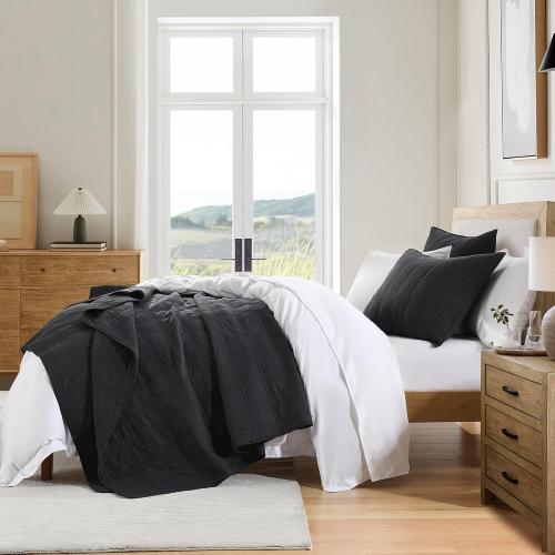 HORIMOTE HOME 100% Cotton Quilt Set King Size, Charcoal Pre-Washed Bedspreads Coverlet Set in Geometric Pattern, Cozy Lightweight Stitching Decorative Bedding Cover with 2 Shams for All Season
