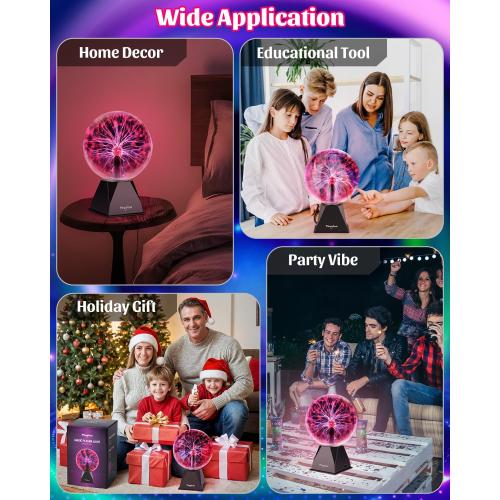 Theefun Plasma Ball 8 Inch Plasma Lamp Touch & Sound Sensitive Plasma Globe | Red Electric Lightning Novelty Light for Parties, Home, Prop, Room Decoration