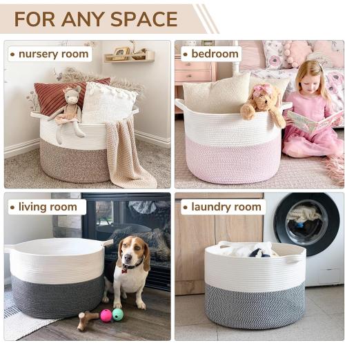 INDRESSME XXXLarge Cotton Rope Basket 21.7 x 21.7 x 13.8 Woven Baby Laundry Blanket Basket Toy Baskets with Handle Storage Comforter Cushions Thread Laundry Hamper Home Decor Living Room