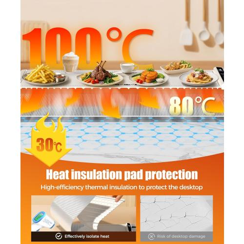 Extra Large Food Warming Mat with Heat-Resistant Pad, 36X15 Inch, 6 Temperature & 6 Timer Settings, Child Lock Safety, Fits More Dishes for Family Dinners and Parties