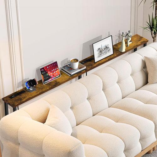 GRLEAF 78 Sofa Table with Built-in Power Strip (4 AC Outlets & 4 USB Ports) – 4.9ft Power Cord, Metal Frame, Easy Assembly, Long Couch Table Behind Sofa, Living Room and Home Office | Rustic Brown