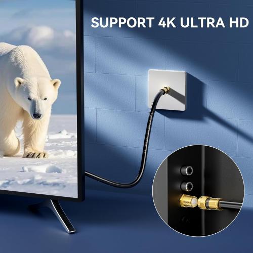 RG6 Coaxial Cable, 3FT 6FT 10FT 15FT 25FT 50FT 100FT Coax Cable Cord with Gold F-Type Connector, High Speed Internet, Digital TV Aerial for HDTV, Satellite, Antenna, Modem with Extender- 3ft