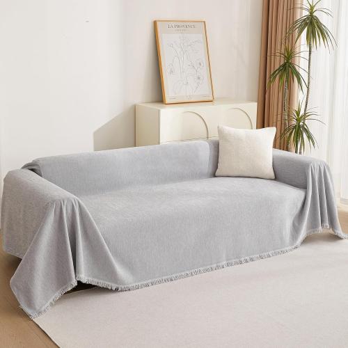 Light Grey 91x134 MYSKY HOME Light Gery Chenille Sofa Cover for Dogs Cats Tassel Edge Couch Cover Furniture Protectors for Pets Universal Couch Cover Thick Durable Sectional Couch Covers for 3 Cushion Couch, 91x 134