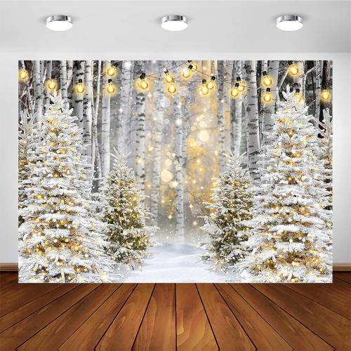 Winter Scene Backdrop Winter Forest Backdrop Wonderland Snowflake Photography Background Glitter Snowy Pine Tree Scene Background Snow Forest Christmas Party Holiday Photo Backdrop (8x6ft)