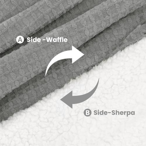 Heated Blanket Electric Blanket Twin Waffle, 62x84 Inches Sherpa Fleece Fast Heating Blanket 6 Heating Levels & 10 Hours Auto Off ETL Certification, Grey Twin