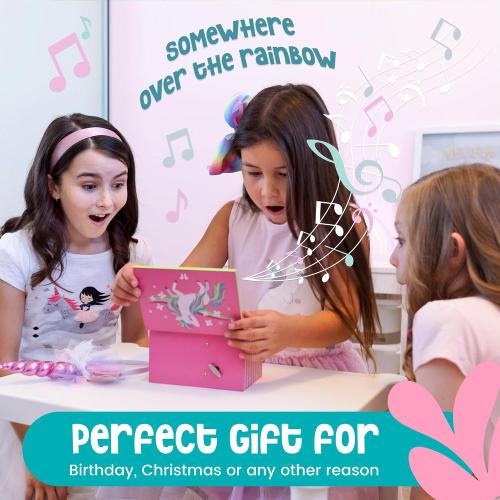 Pink Amitié Lane Unicorn Musical Jewelry Box for Girls - Unicorns Gifts For Girls - Music Box For 5 Year Old Birthday Gifts or Ages 6, 7, 8, Kids Jewelry Box, Unicorn Bedroom Decor For Little Girl (Pink)