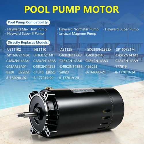 UST1102 Pool Pump Motor 1 HP Swimming Pool Pump Motor 115/230V 3450 RPM | Replaces for Hayward Super Pump MaxFlo, Super II, Northstar & ja-cuzzi Magnum Pumps SP2607X10, 56J Frame C-Face Round Flange