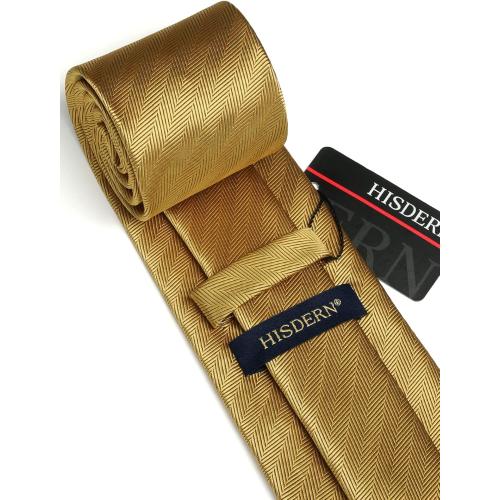 Color Gold HISDERN Mens Ties Striped Ties for Men Formal Tie and Pocket Square Set Necktie for Wedding Business Graduation