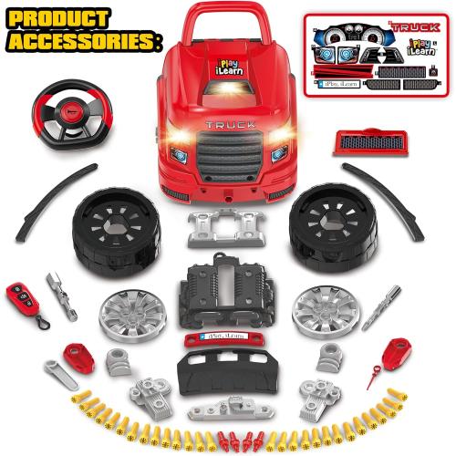 iPlay, iLearn Large Truck Engine Toy, Kids Mechanic Repair Set for 3-5 Yr Toddlers, Big Builder Kit, Take Apart Motor Vehicle Pretent Play Car Service Station, Gifts 4 6 7 8 Year Old Boy Child
