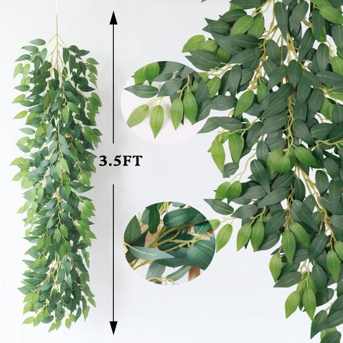 mizii Artificial Vines Garland 3.5 Feet Faux Italian Ruscus Vine Greenery Garland Silk Green Leaves Decoration Fake Plants Greenery for Table Centerpieces Home Room Wall Wedding Arch Decor (3.5 feet)