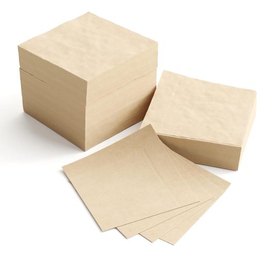 1000 pack Paper Cocktail Napkins, Beverage Napkin 5x5, Bar Napkins, Compostable Natural Kraft Brown Napkins, Unbleached, for Party Picnic Kitchen