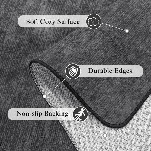 5x7 Washable Area Rug, Black Solid Area Rugs for Living Room & Bedroom | Stain-resistant & Non-slip backing,Low Pile Washable Large Carpet, Solid Vintage Style For High Traffic Areas(5x7,Black)