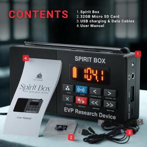 Spirit Box — Ghost Hunter’s Choice Equipment Kit with 32 GB Micro SD & Integrated Flashlight for Ultimate Paranormal Investigations and EVP Sessions