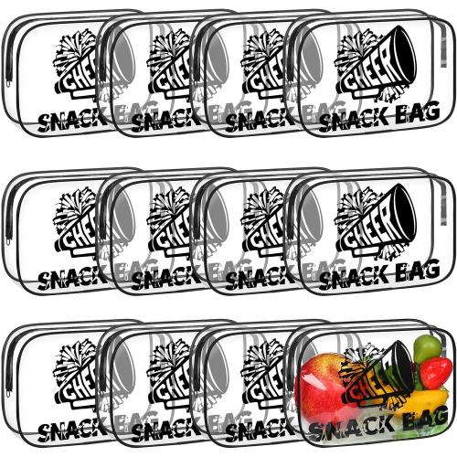 12 Pcs Cheer Snack Bags for Team Gifts Cheerleader Goodie Treat Candy Pouch Bags Transparent PVC Waterproof with Zipper Party for Adult Cheerleading Teammates Party Supplies (Black)