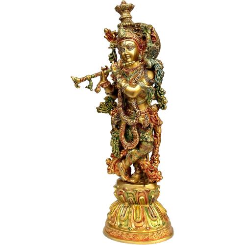 Size 21 eSplanade - Brass Radha Krishna - Big Size - Brass Radha Idol Statue Sculpture (21) (Krishna Coloured)
