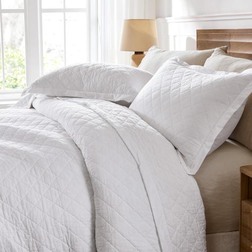 WDCOZY 100% Pre-Washed Cotton King Size Quilt Set - White Ruffle Box Soft Lightweight Bedspread, Textured Like Linen, Farmhouse Country Rustic Coverlet, Shabby Chic Gauze Bedding, 3 Pieces