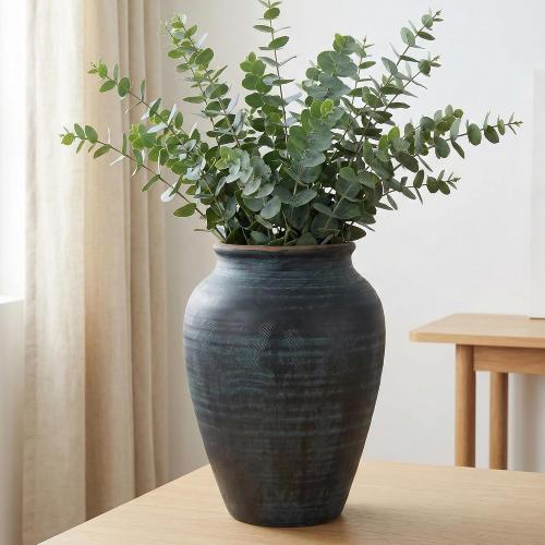 14.17 Blue Ceramic Vase, Rustic Farmhouse Living Room Home Decor | Artisan Handcrafted Large Ceramic Vase