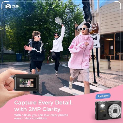 HOTU Mini Keychain Digital Camera, Y2K Pocket-Size Mini Camera, 2MP 1080P Small Camera with 8GB Card, Video Recorder with Long Battery Life for Travel, Party and Vlog (Black)