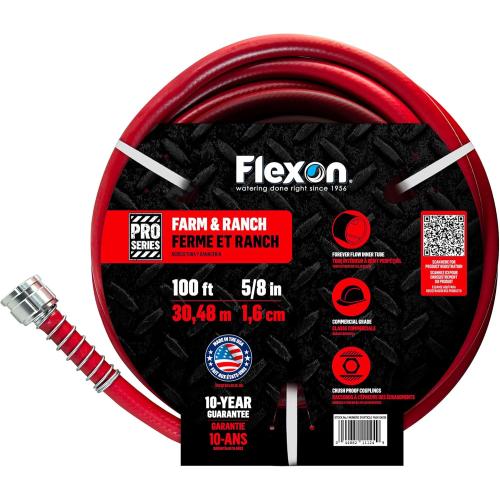 Flexon FA58100CN Farm and Ranch Garden Hose, 100 ft, Red
