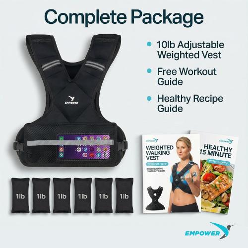 EMPOWER Weighted Vest for Women with Reflective Strips – Fixed 8lbs, Adjustable 4-10lbs (4 in1) or Adjustable10-16lbs (4 in 1), Strengthen Muscles, Boost Bone Health, and Burn More Calories for Workout - Rucking Vest