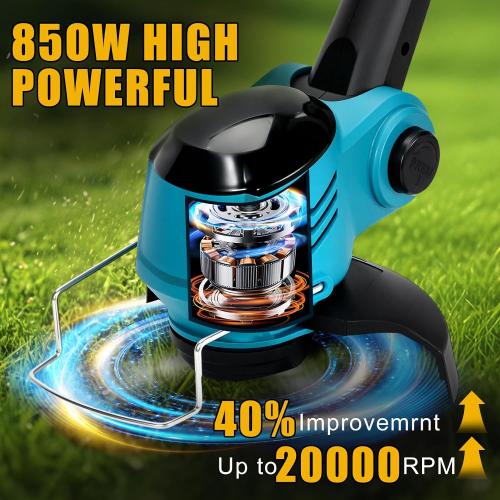 Blue Electric Weed Wacker Cordless, Electric Grass Trimmer 21V 4.0Ah Battery Powered Weed Trimmer, 3 in 1 Lightweight Brush Cutter/Edger/String Trimmer with 2 Types Blade & for Garden and Yard Lawn
