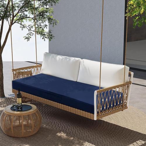 YIJIAN HOME Outdoor Bench Cushion 4 inches Memory Foam Waterproof Patio Furniture Bench Cushion Porch Swing Cushion with Handle and Adjustable Strap, 60 x 18 Inch Navy