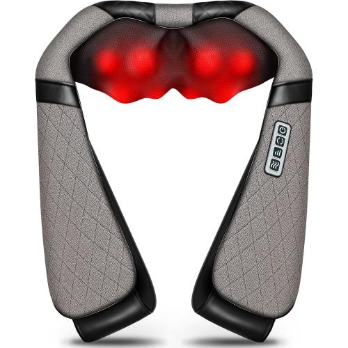 Blue Elf Shiatsu Electric Neck Back Massager Pillow 3D Kneading with Heat for Shoulder, Lower Back, Foot, Leg Muscles Pain Relief Relax in Car Office and Home (Gray)