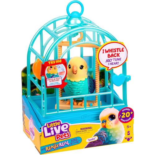 Little Live Pets My Really Real Talking Bird Toy & Cage - Indie, Interactive Voice Repeating Toy, 20  Sounds & Reactions, Talking Toys for Kids 5-7