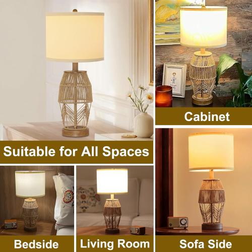 21 Boho Lamps Set of 2 for Bedroom Farmhouse Table Lamps for Living Room Rattan Wicker Rustic Bedside Lamps for Nightstand Vintage Desk Lamp for Home Office End Table Brown (2 Pack)