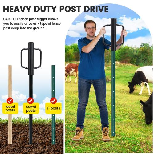 Fence Post Driver, 17 Inch Post Driver with Handle, 2.7 inch Inner Diameter Hand Post Pounder, 12LB Heavy Duty Black Iron T Post Pole Pounder Hand Post Rammer for U Fence Post Wooden Post