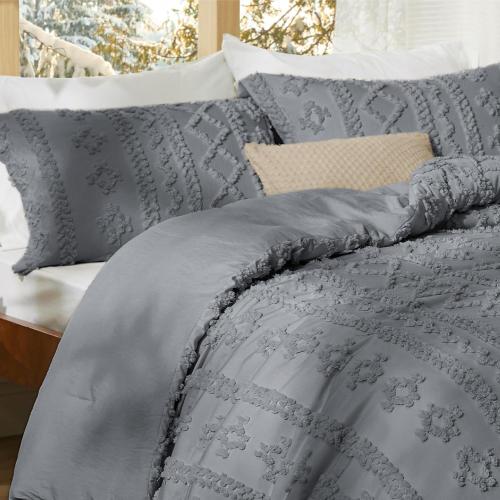 Bedsure Tufted Boho Comforter Grey Boho Bed  GentleSoft Farmhouse-Style Embroidery Bedding, Gifts for Woman, Soft Jacquard Comforter for All Seasons