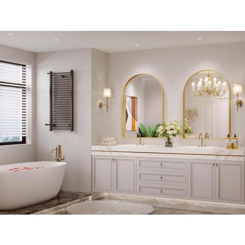 Arch Mirror, 24 x 32 Inch Gold Arch Mirror for Bathroom, Arched Wall Mirror, Aluminum Alloy Frame Gold Bathroom Vanity Mirror for Living Room Bedroom Entryway Mantel Hallways Decor