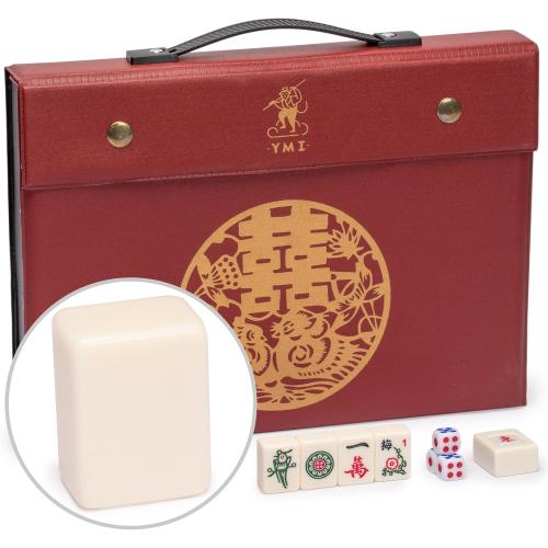 Yellow Mountain Imports Small Size Chinese Mahjong Set, “Rogue Classic” with 146 Ivory Colored Tiles, Vinyl Case, Wind Indicator and Dice - for Chinese Style Gameplay Only [經典象牙」中國麻將]